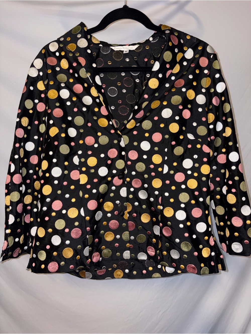 Connie Roberson Polka Dot Blazer Jacket in Black with Multicolor Dots Size M